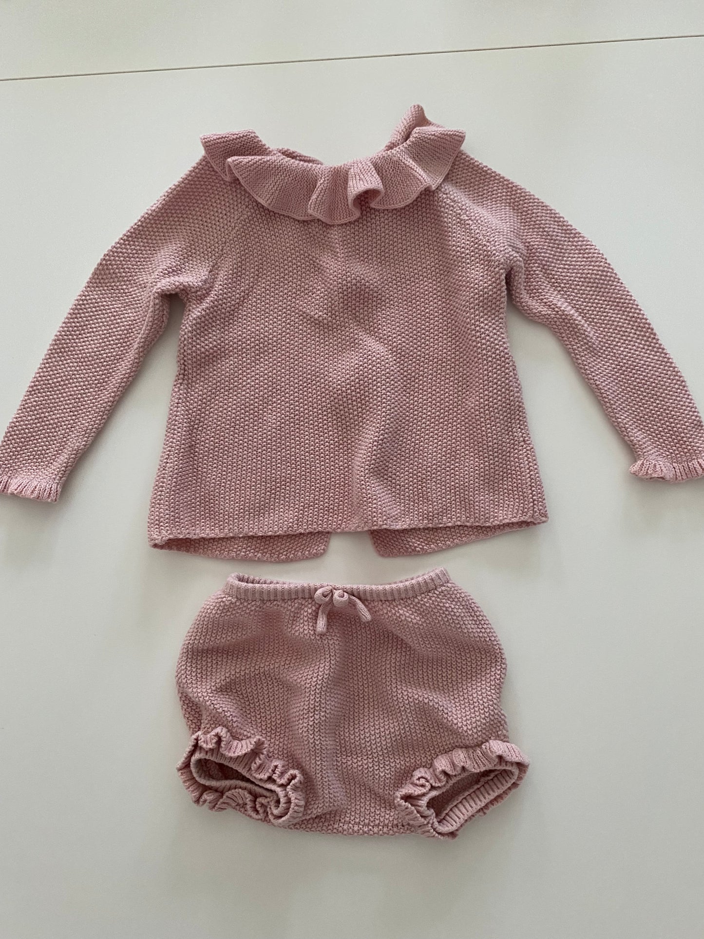 #117- Girls 9-12M, Zara Pink Knit 2pc set, EUC