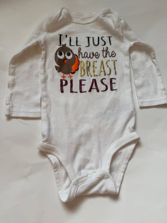 #170 Carters “I’ll just have the breast please” turkey body suit gender neutral 12 months