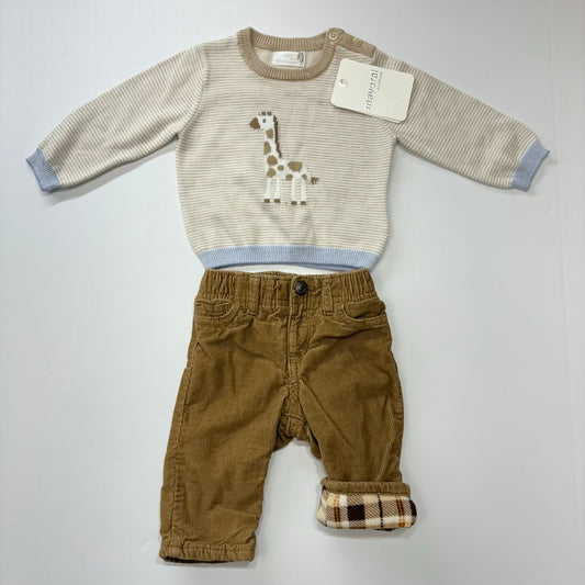 Seller 189 Boys 6m Mayoral Giraffe Sweater and Old Navy Lined Corduroy Pants Bundle (2pc) NWT/EUC