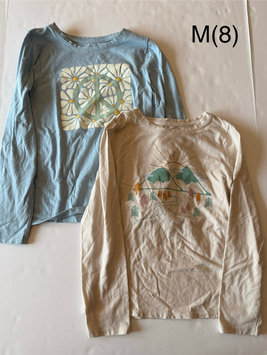 Seller # 90_Size M (8) girl LS graphic tees set set of 2in GUC