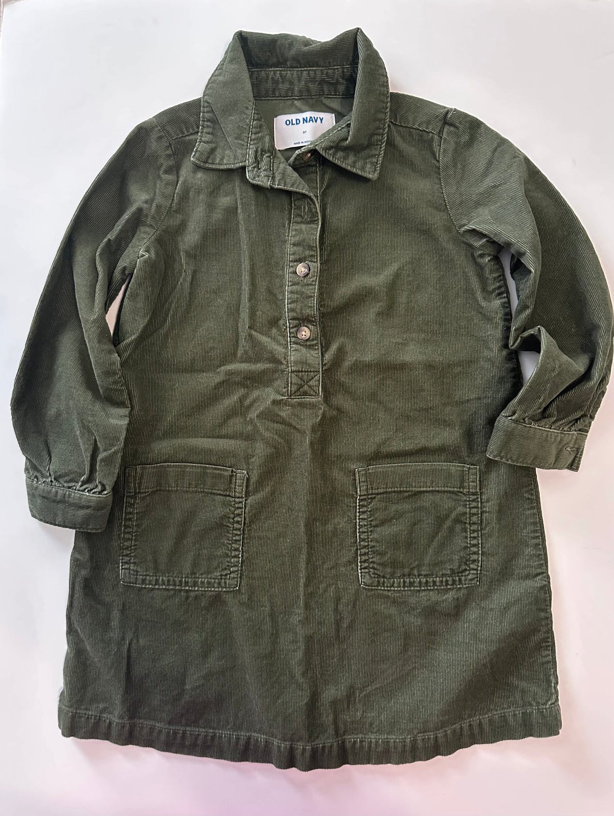 #80 Old Navy girls 3T corduroy shift dress olive green