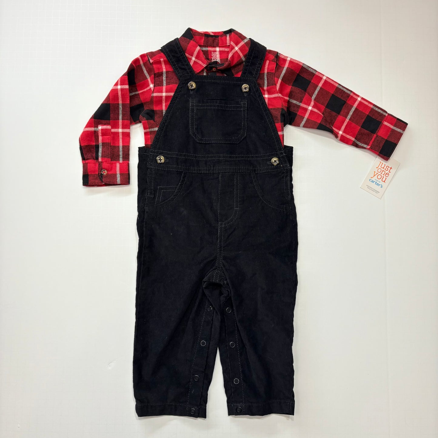 Seller 189 Boys 12m Carter's Button Down + Corduroy Overall Set NWT