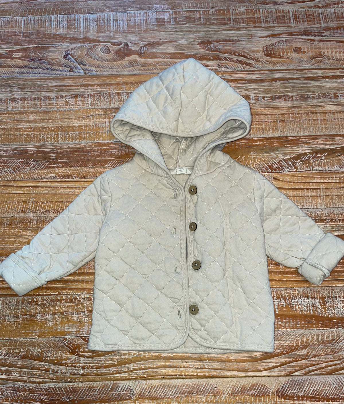 #4 Burts Bees Quilted Khaki Button Up Jacket 6-9 months