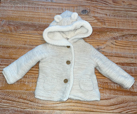 #4 Carter's Grey Baby Bear Sweater Knit Hooded Jacket size 9 months