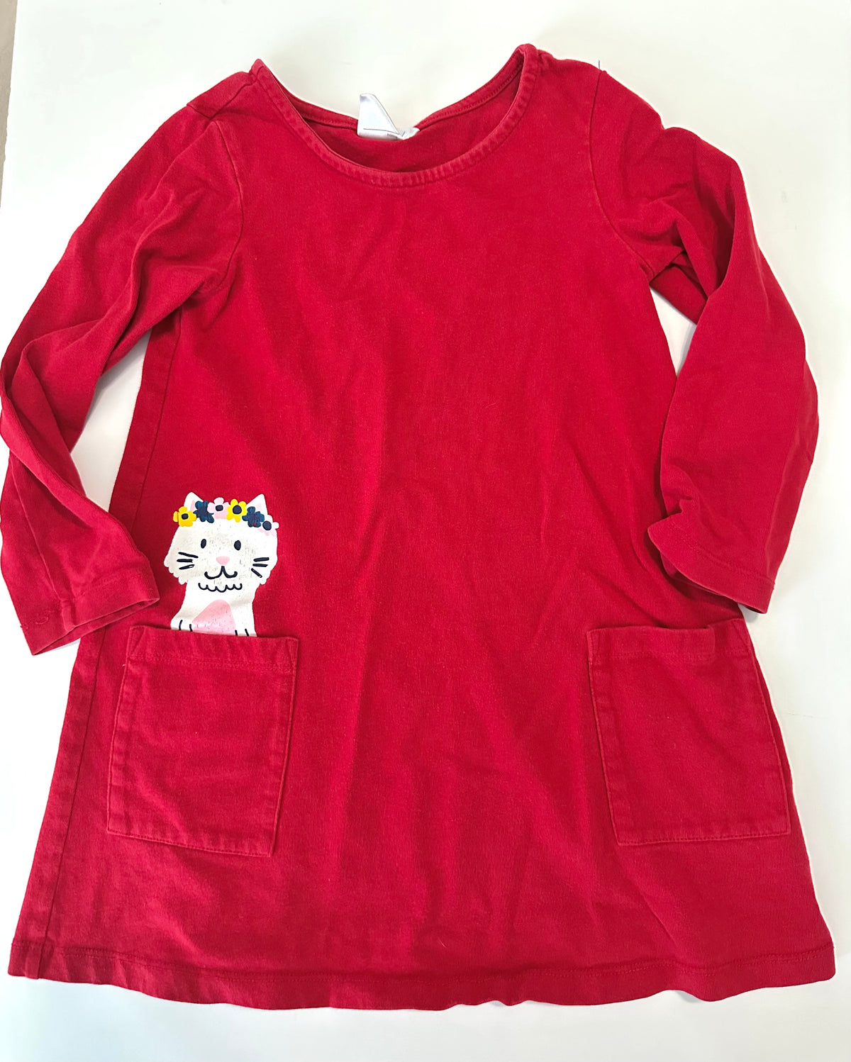 #80 Hanna Andersson girls 4/100 red cat pocket dress