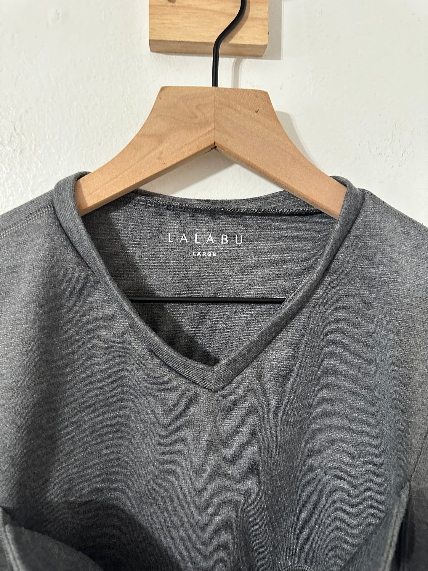 #111 Lalabu Dad Shirt Mens Large Gray Babywearing Carrier Tee V-Neck Short Sleeve