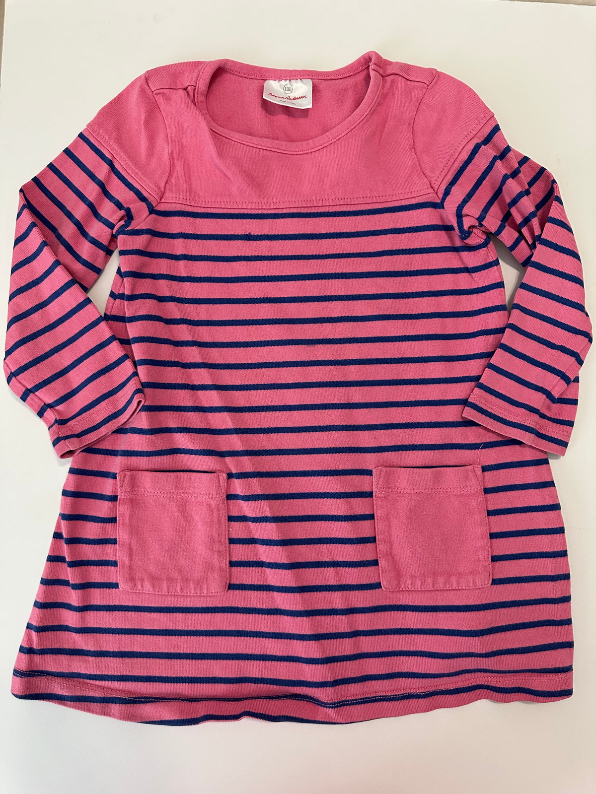 #80 Hanna Andersson girls 4/100 pink blue stripe dress