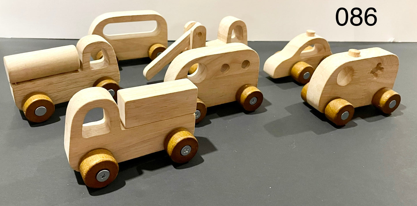 Set of 7 wooden vehicles
