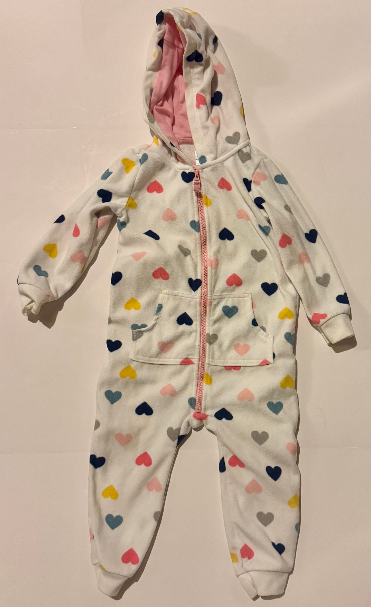 #187 Girls 24m Carters Fleece Hearts Footless Hooded Romper
