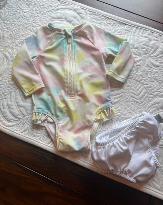 #51 Girls 3-6M Rashguard Swimsuit and 6M Size Reusable Swim Diaper