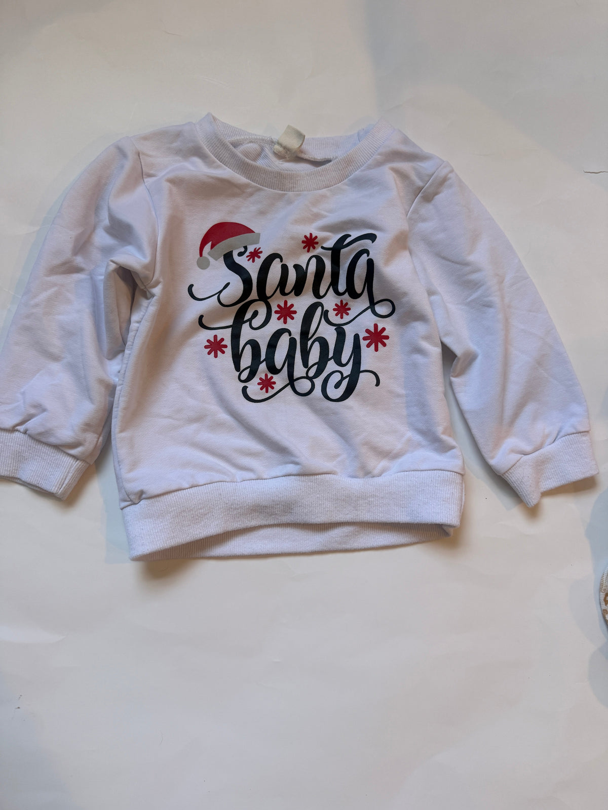 #170 Santa Baby sweatshirt with red Santa bell bottom pants girls size 100 (fits like 18-24 months)