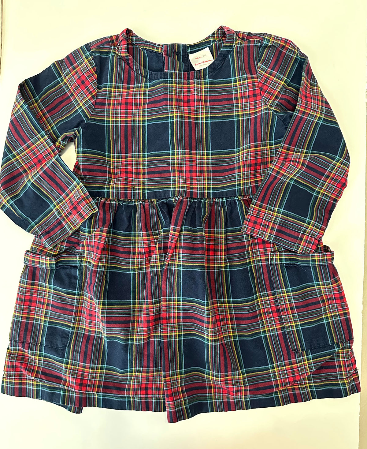#80 Hanna Andersson girls 4/100 navy plaid dress