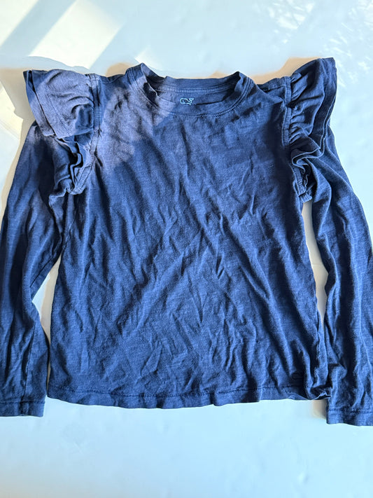 Seller # 90_Vineyard Vines Girls Size 7-8 Navy Blue ruffle shoulder long sleeve tee in GUC