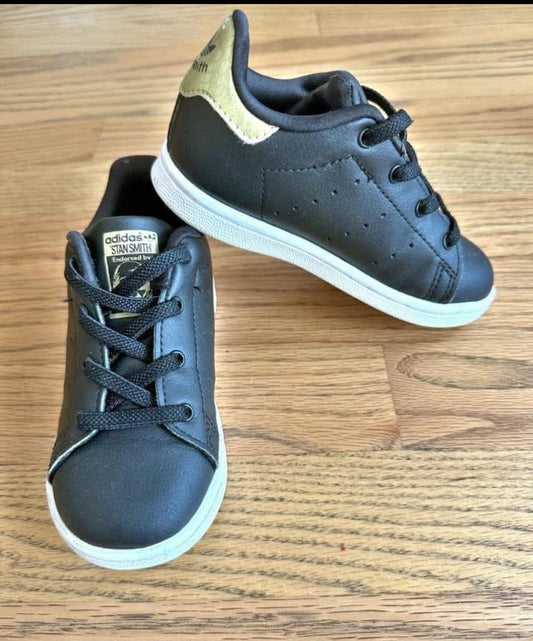 #198- Girls, Adidas, Black/Gold Sam Smith Sneakers- Size 8