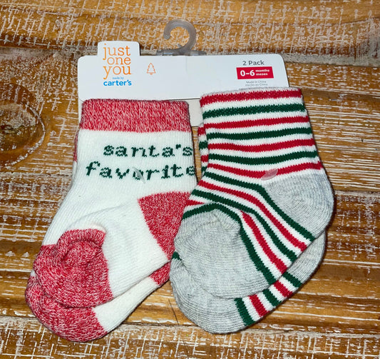 #4 Just One You by Carter's 2 pack Christmas Holiday Socks 0-6 months NWT