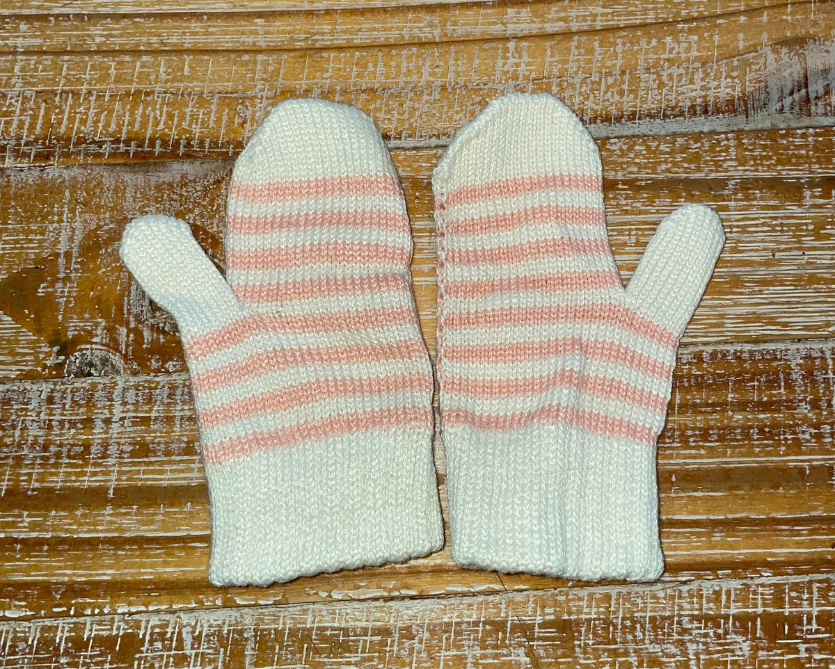 #4 Pink and White Knitted Mittens Girls 12-24 months