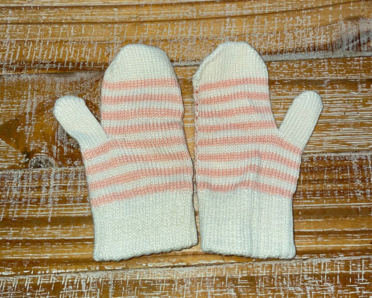 #4 Pink and White Knitted Mittens Girls 12-24 months