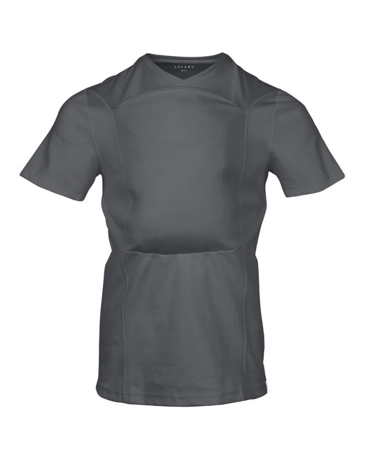 #111 Lalabu Dad Shirt Mens Large Gray Babywearing Carrier Tee V-Neck Short Sleeve