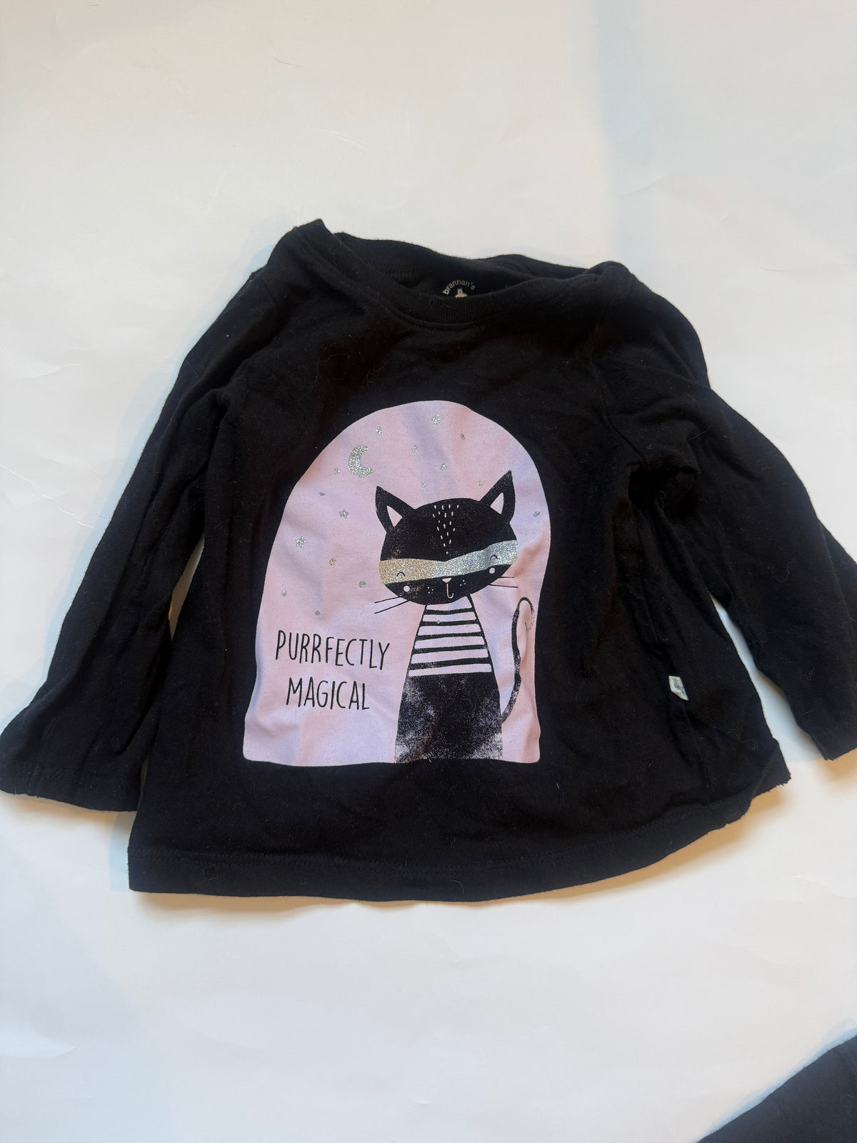 #170 Halloween Bundle (3)  Gap Purfectly Magical Black Cat long sleeve shirt, Carters Halloween patter spider web necklace long sleeve shirt (glows in dark) and pumpkin and ghosts long pants. Girls 18 months