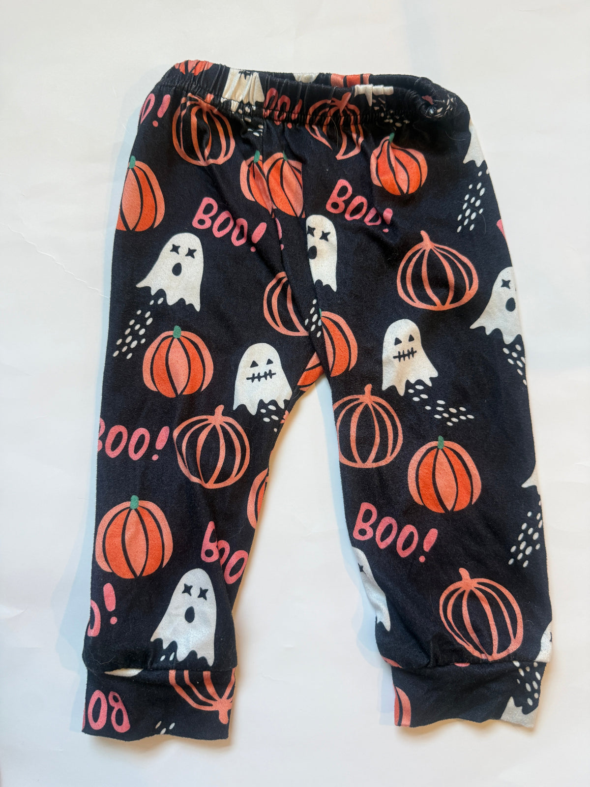 #170 Halloween Bundle (3)  Gap Purfectly Magical Black Cat long sleeve shirt, Carters Halloween patter spider web necklace long sleeve shirt (glows in dark) and pumpkin and ghosts long pants. Girls 18 months