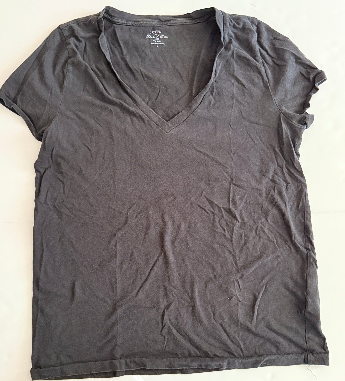 Seller # 90_Women size L JCrew Factory Slub Cotton short sleeve tee in black v neck