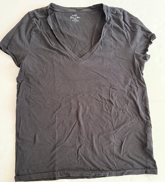 Seller # 90_Women size L JCrew Factory Slub Cotton short sleeve tee in black v neck