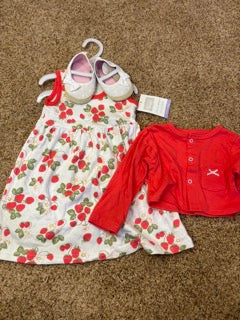 #47 girls 9-12 mo dress and sweater, new with tags