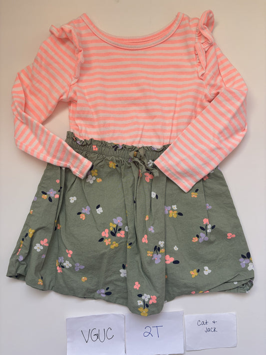 #138 - 2T - VGUC Cat & Jack - Striped Dress w/Flower Skirt - PU 45236
