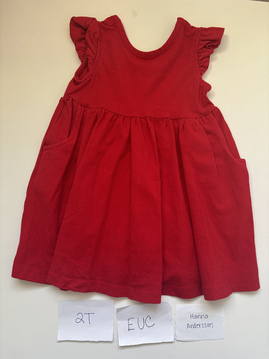 #77 - 2T - EUC Hanna Andersson - Red Dress with Pockets