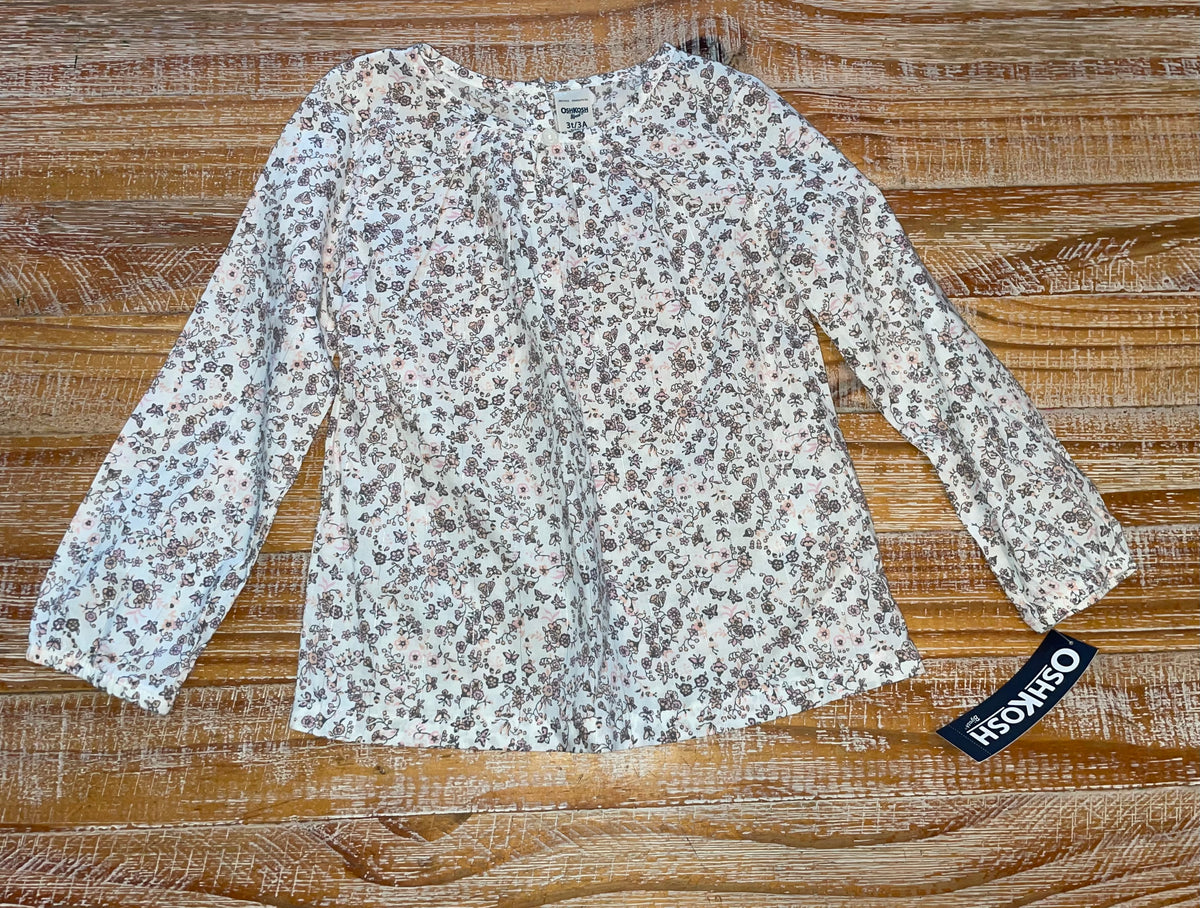#4 OshKosh Floral Long Sleeve Blouse Girls 3T NWT