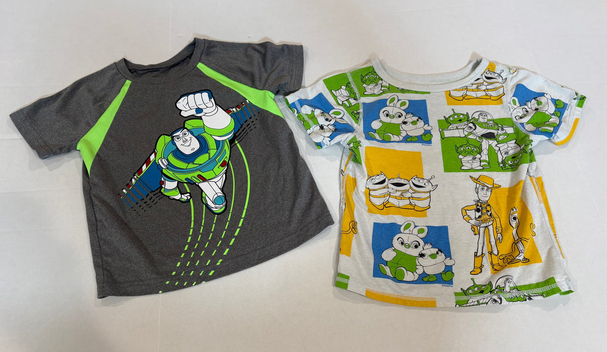 #25 Boys set of 2 Disney Toy shirts - gray is 4T Jumping Beans and white is Disney XS/4
