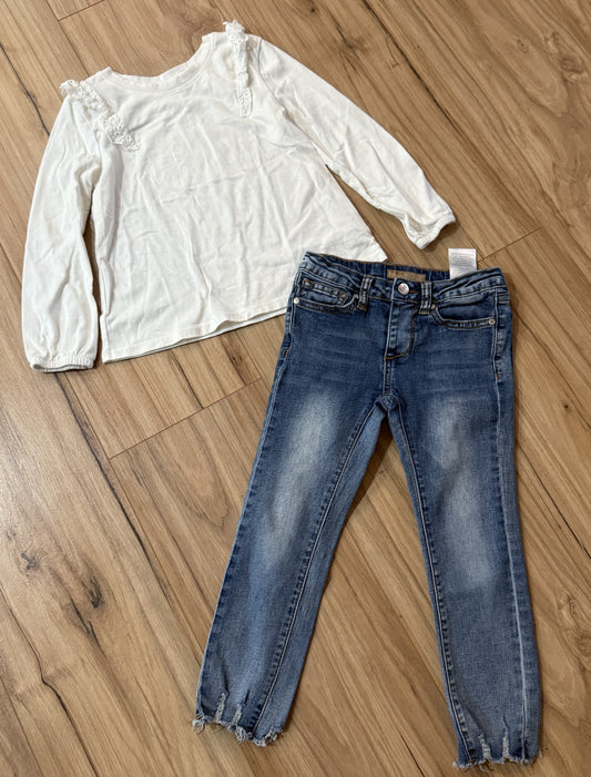 Seller #81 Girls Size 5 White Lace Ruffle Top and Joe's Jeans Set