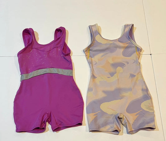 #180 Girls 4/5 Cat & Jack Set of 2 leotards with Shorts -Purple and Marble