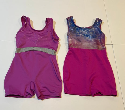 #180 Girls 4/5 Cat & Jack Set of 2 leotards with Shorts -Purple and Bright Pink