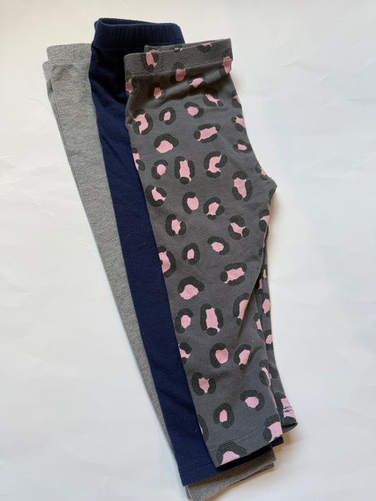 #170 cat and jack legging bundle (3)— heather gray, navy and pink and gray cheetah girls 18 months