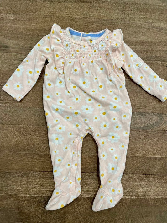 Seller #55 7 For All Mankind 3-6 Month girls light pink daisy long-sleeve footed outfit