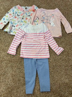 #47 girls 18mo carters outfit, 3 tops and a pair of pants