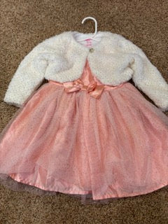 #47 girls 18mo pink dress, with fleece sweater