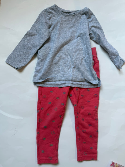 #170 fall/ winter outfit jumping bean grey long sleeve tshirt and falls creek patterned coral jeggings girls 18 months