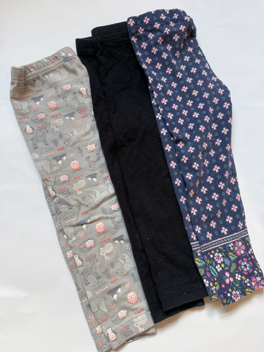 #170 Carters leggings bundle grey forest animals, black and navy patterned girls 18 months