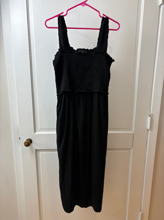 Seller 189 Women's XL Nursing Queen Black Smocked Midi Nursing Dress NWOT