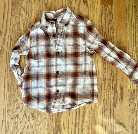 #198- Boys, Gymboree, Orange Plaid Button-Up Shirt- Size 3T