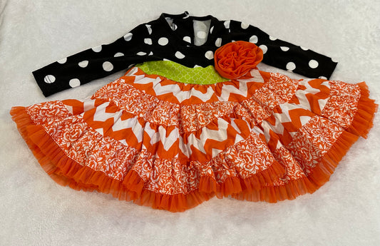 #75B Girls 18 months Ricrac and Ruffles Halloween / Fall  dress