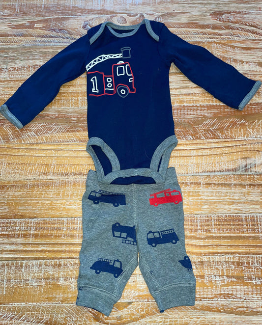 #4 Carter's Blue Firetruck Long Sleeve Outfit Boys Newborn
