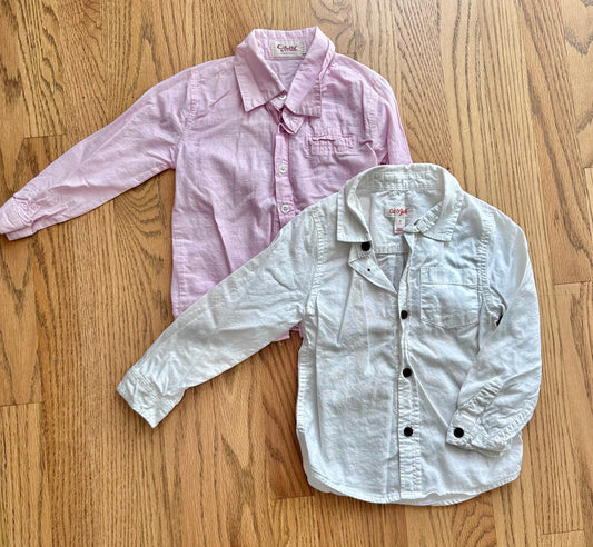 #198- Boys, Cat & Jack, Pink and White Button-Up Shirts, set of 2- Size 3T