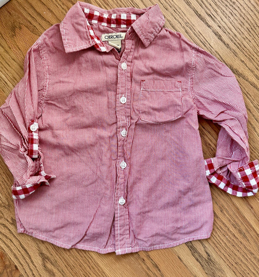#198- Boys, Cherokee, Red Checkered Button-Up Shirt- Size 3T
