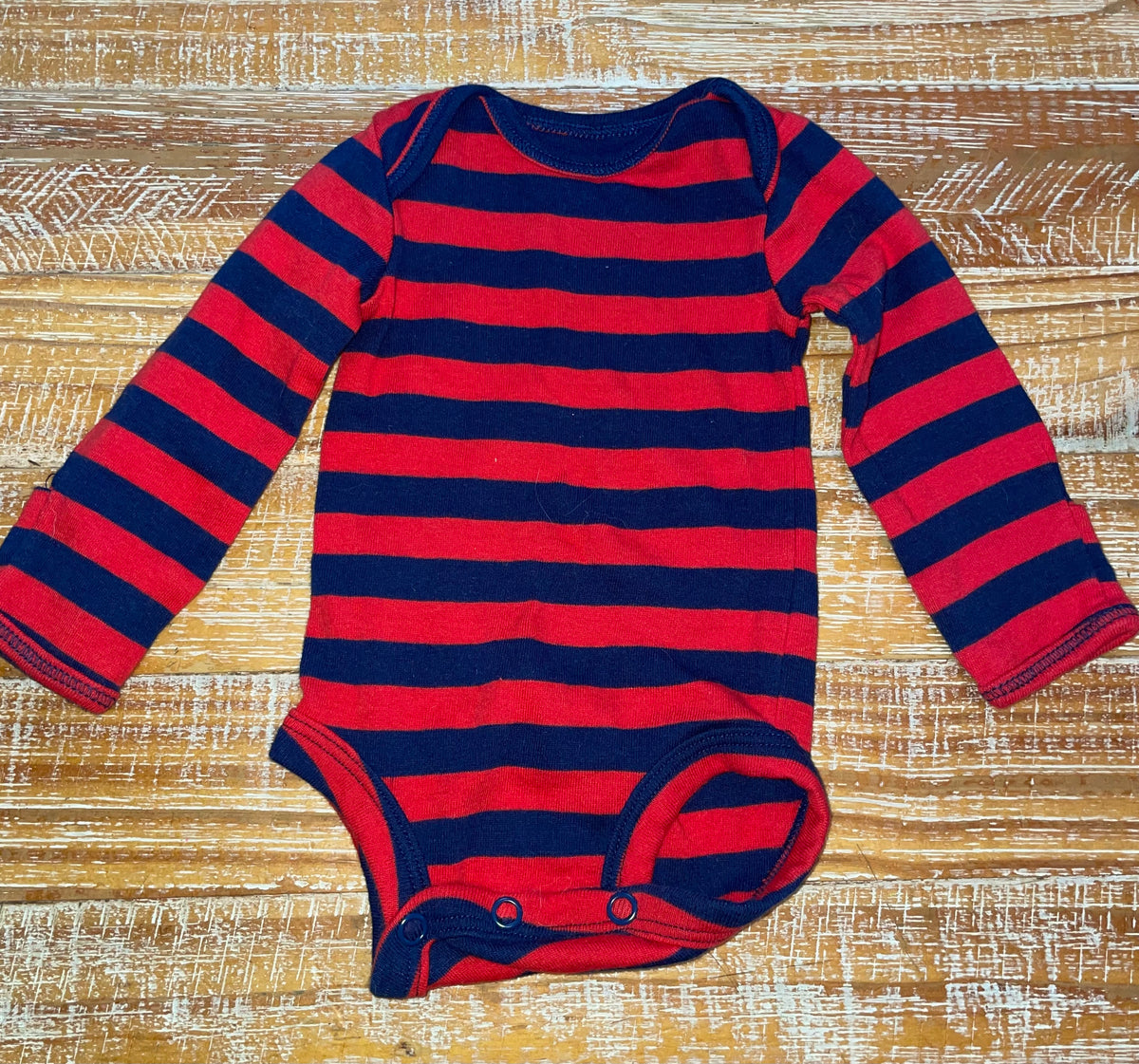 #4 Carter's Red and Blue Striped Long Sleeve Onesie Boys Newborn