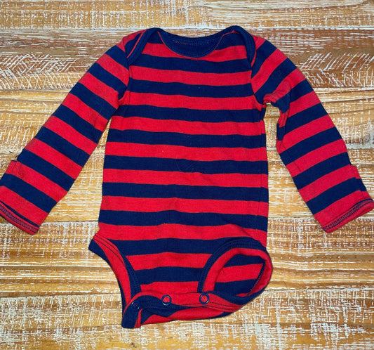 #4 Carter's Red and Blue Striped Long Sleeve Onesie Boys Newborn
