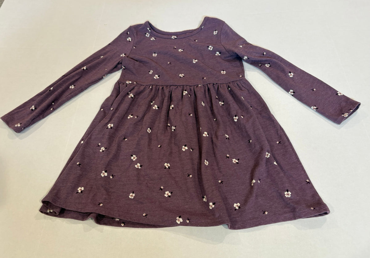 #25 Girls 5T Cat and Jack purple long sleeve dress with flowers