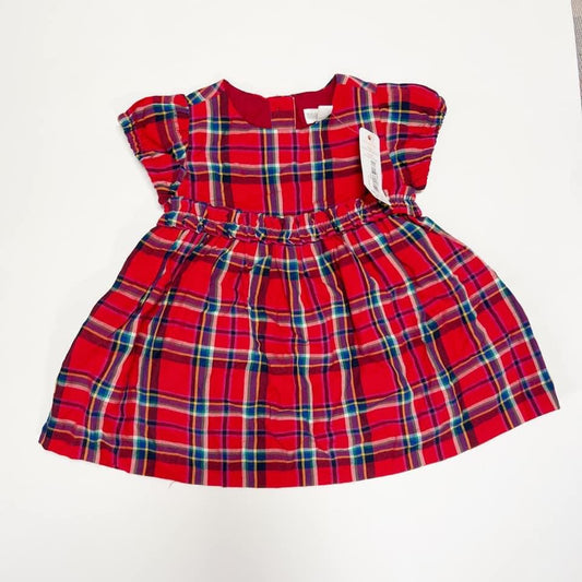Gymboree baby girl dress 0-3mo red plaid cotton with matching diaper cover, NWT